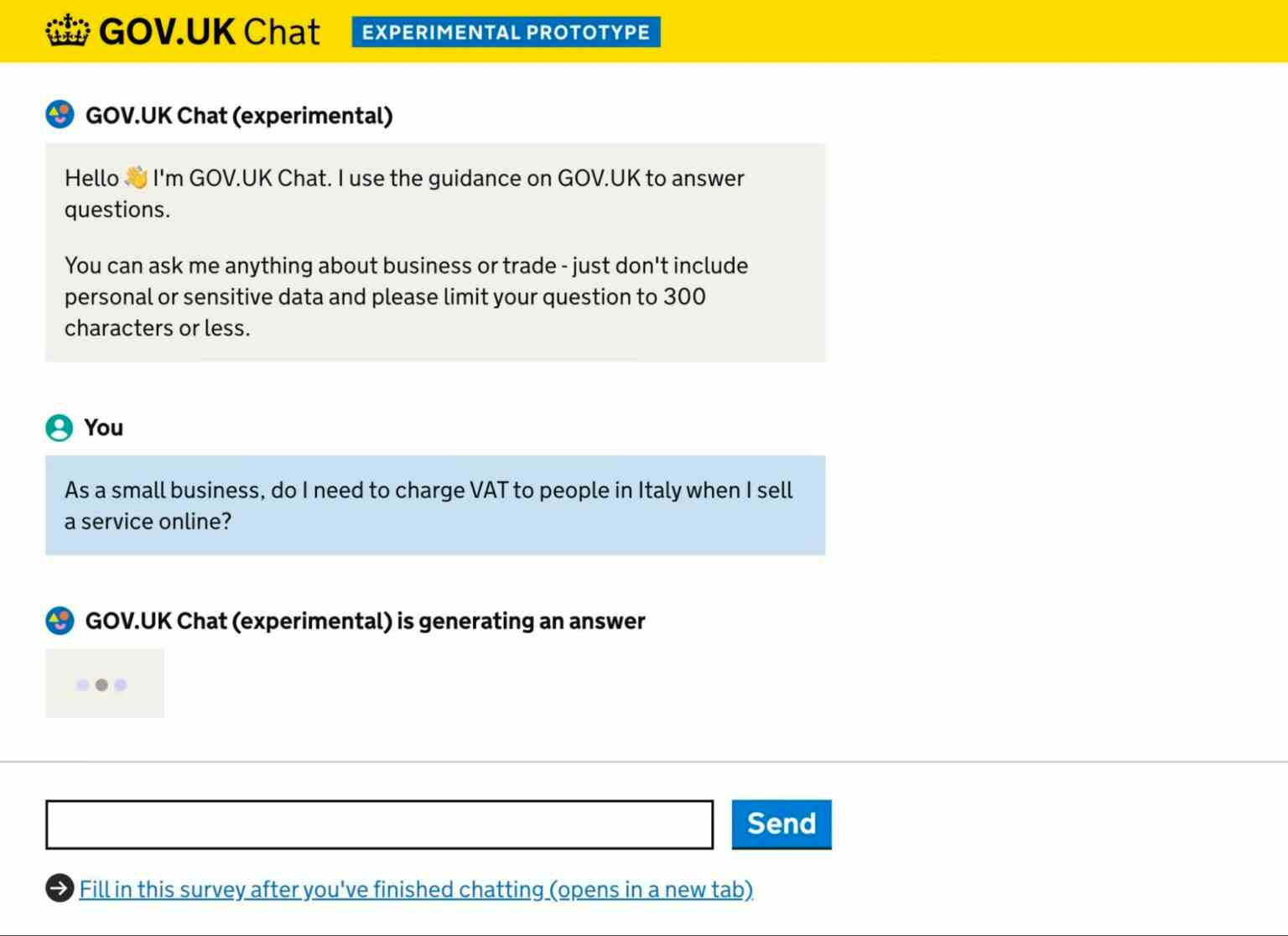 gov.uk chatbot prototype